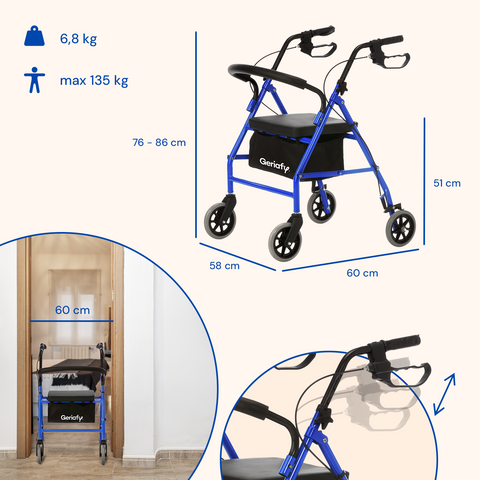 Andador | 4 ruedas | Frenos en maneta | Plegable | Azul