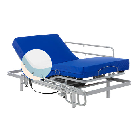 Cama articulada con colchón Sanitario viscoelástico y barandillas