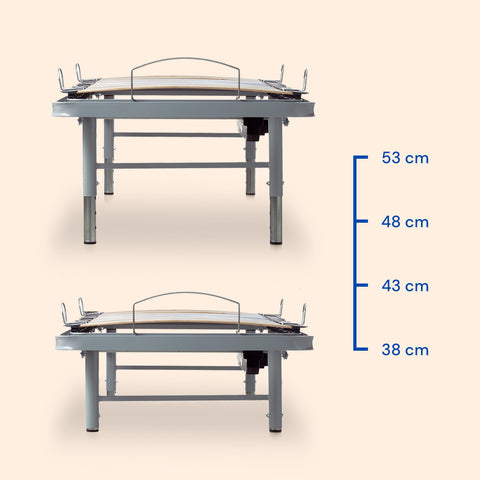 Cama articulada con patas regulables y barandillas