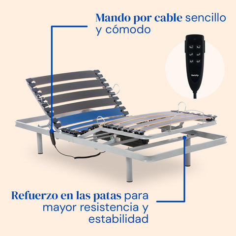 Cama articulada eléctrica con colchón viscoelástico Tencel y barandillas