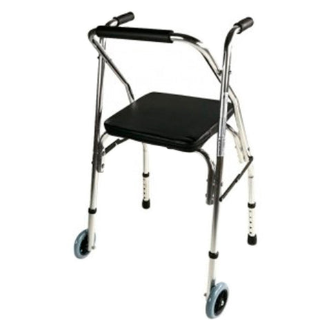 Andador plegable de 2 ruedas, asiento y respaldo