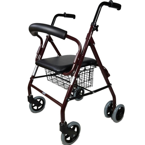 Andador plegable de 4 ruedas y frenos por presión