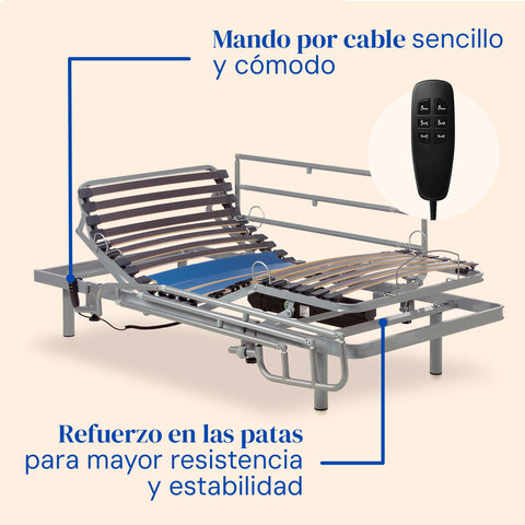 Cama articulada con colchón Sanitario viscoelástico y barandillas