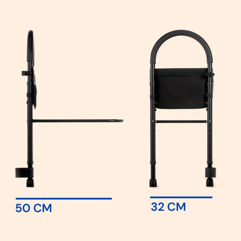 Barrera de cama adultos | Asidero fijo | Regulable en altura con soporte para bastón