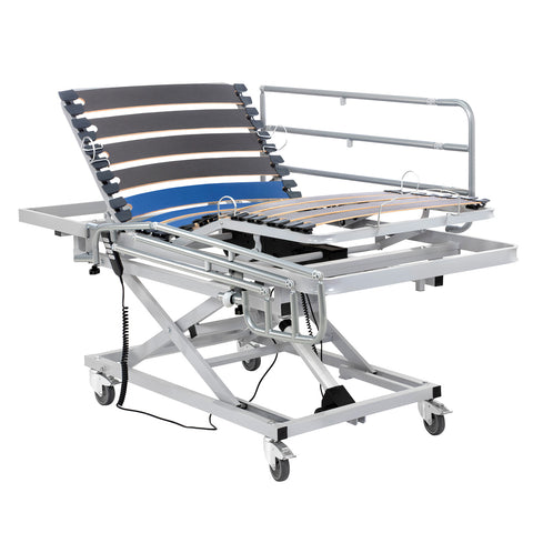 Cama articulada hospitalaria con carro elevador y barandillas - 90x190 cm