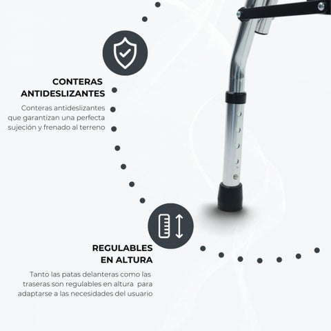 Andador plegable de 2 ruedas, asiento y respaldo