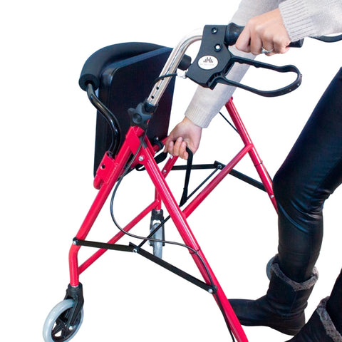 Andador plegable y ligero de 4 ruedas y frenos en manetas