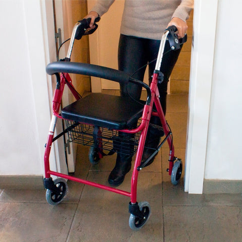 Andador plegable y ligero de 4 ruedas y frenos en manetas