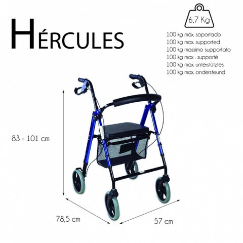 Andador plegable rollator de 4 ruedas grandes color azul