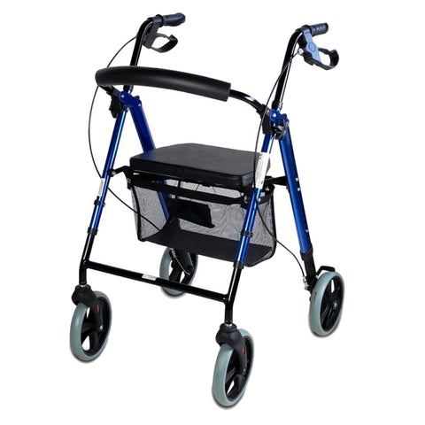 Andador plegable rollator de 4 ruedas grandes color azul