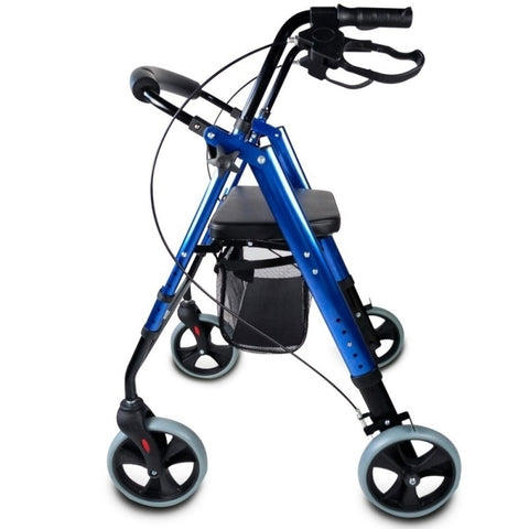 Andador plegable rollator de 4 ruedas grandes color azul