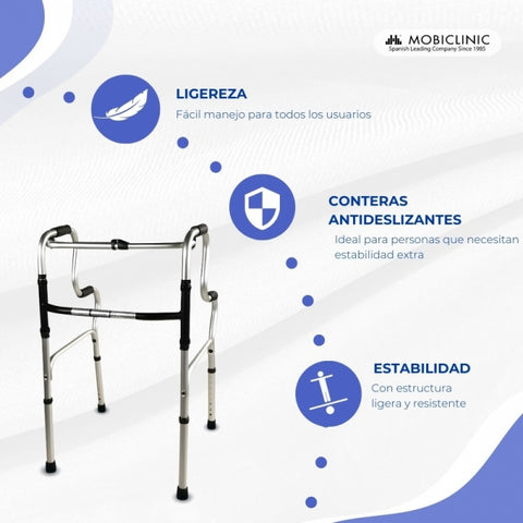 Andador plegable sin ruedas doble empuñadura