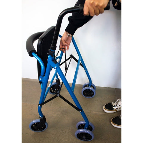 Andador plegable de 4 ruedas y frenos por presión