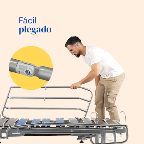 Cama articulada hospitalaria con carro elevador y barandillas - 105x200 cm