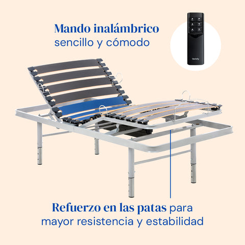 Cama articulada de patas regulables en altura. Mando inalámbrico