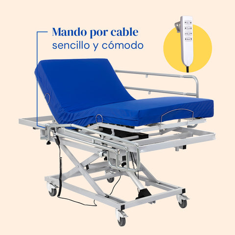 Cama articulada hospitalaria de carro elevador con colchón viscoelástico Professional V3 y barandillas - 105x190 cm