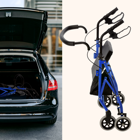 Andador | 4 ruedas | Frenos en maneta | Plegable | Azul