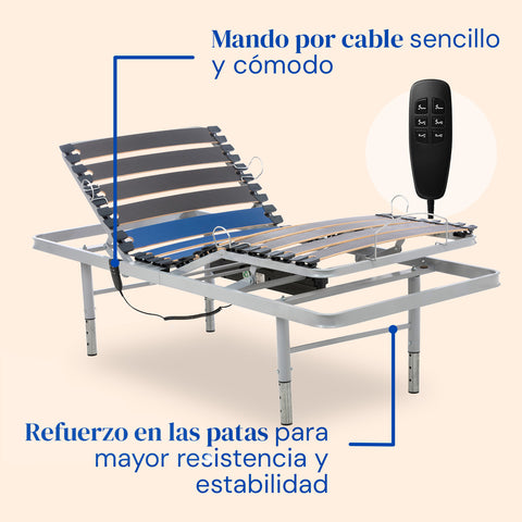 Cama articulada con patas regulables y colchón sanitario