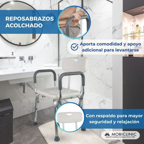 Silla de baño con respaldo y apoyabrazos | altura regulable