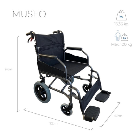 Silla de ruedas plegable de tránsito con ruedas pequeñas y respaldo reclinable