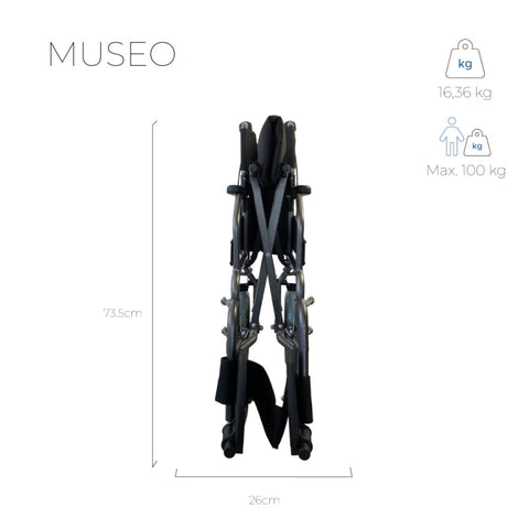 Silla de ruedas plegable de tránsito con ruedas pequeñas y respaldo reclinable