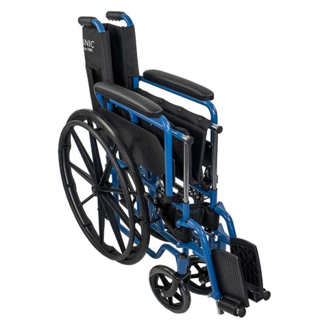 Silla de ruedas plegable con ruedas grandes extraíbles, color azul